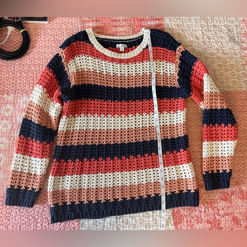 Signature Orange, Navy Blue, and White Crew Neck Sweater